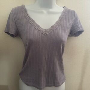 Forever 21 Purple Ribbed Fitted Short Sleeve Tee